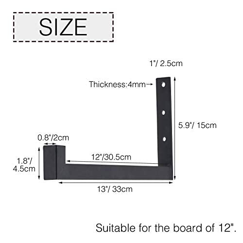 OVOV 6 Pack Heavy Duty Shelf Brackets Wall Mounted Industrial Farmhouse Floating Shelf Brackets with Lip (Black 12") - color: Black, size: 12 Inch