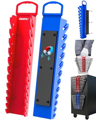 2-Pack Magnetic Wrench Organizer Set, 24-Slot Premium Wrench Rack Holder with Non-Slip Carry Handle for Tool Box Drawer Wall Storage, SAE (1/4'' to 15/16'') & Metric (6mm to 24mm) - style: 24-Slot Compact Handle / 2-Pack