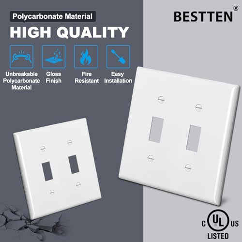 BESTTEN Double Toggle Switch Cover Plate, 2-Gang Light Switch Wall Plate - size: 2 Gang 2 Pack