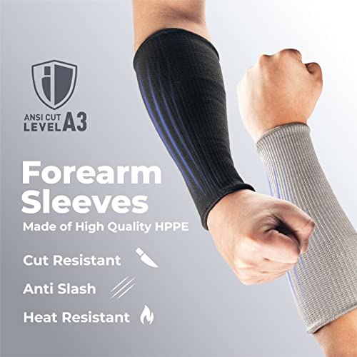 OriStout Cut Resistant Work Sleeves with Tumb Hole, Black and Grey, 4 Pairs | Level 3 Cut Resistant Sleeves, Arm Protectors for Thin Skin and Bruising, Gardening, Yard Working, Pet Grooming, One Size - color: Grey(2 Pairs) & Black (2 Pairs) - Short, size: