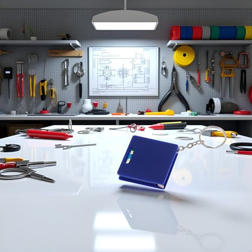 Blue Mini Keychain Tape Measure with Square & Bubble Level, 1m Steel Ruler, Portable Measuring Tool, Small Retractable Tape Measure Keychain