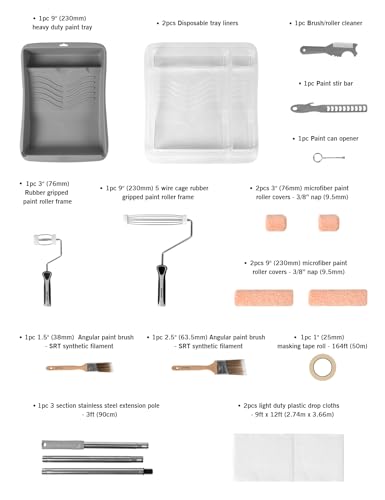 ROLLINGDOG Paint Roller kit with Extension Pole - color: 3" &9" paint roller kit