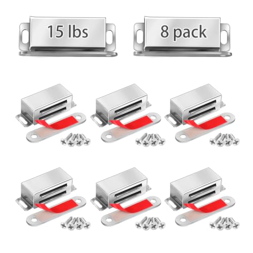 Strong Cabinet Magnets for Closure 15 lbs 8 Pack - Pet-Proof Your Closet - color: Silver, size: 15lbs x 8