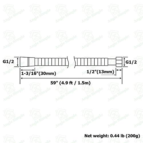 Angle Simple Flexible Handheld Shower Head Hose 59 Inches, 1/2" IPS, Chrome - color: Chrome, size: 59 Inch