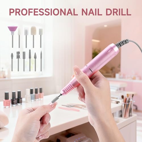 Professional Nail Drill, 45000RPM Rechargeable Cordless Electric File,Pink - color: Pink