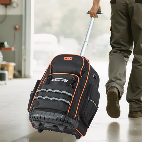 VEVOR Rolling Tool Backpack, 110 lbs Load Capacity, 72 Pockets Heavy Duty Roller Tool Bag on Wheels, Adjustable Telescoping Handle & Stable Base, Toolbag Organizers for Construction, Mechanic - size: 72 Pockets + Rolling