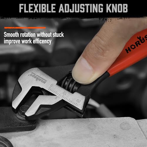HORUSDY 6" Adjustable Wrench Pipe Spanner: Wide Jaw Black Oxide Wrench With Cushion Grip, Laser Marked Metric & SAE Scales, CR-V Steel, for Professionals - style: 1PC 6" Wide Jaw Wrench