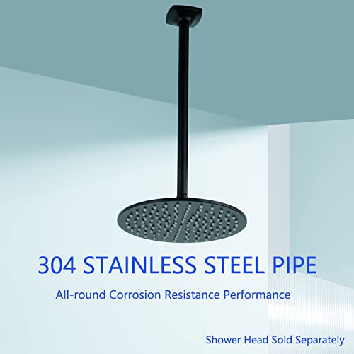 Shower Arm with Flange 16 Inches Ceiling Mount Replacement Rain Shower Head Straight Arm Ceiling-Mounted High Pressure Rain Matte Black,SW-91038-16MB. - color: R-angle Square Flange-16" Matte Black