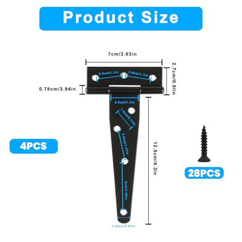 T Strap Hinges Heavy Duty, Shed Door Gate Hinges(Black) (4, 4 Pcs *6 inch) - size: 4 Pcs *6 inch