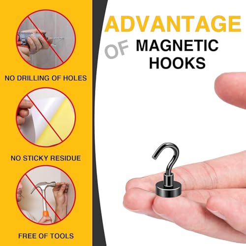 DIYMAG Magnetic Hooks, 30Lbs Black Strong Heavy Duty Cruise Magnet Garage S-Hooks for Classroom, Fridge, Hanging, Cabins, Grill, Kitchen, Garage, Workplace and Office Etc, 120 Pack