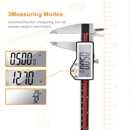 Digital Caliper, 8" Caliper Measuring Tool Extreme Accuracy Waterproof Electronic Vernier Caliper Industrial Stainless Steel Digital, Durable Measuring Tool with Large LCD Screen - color: Red Stainless Steel, size: 8"