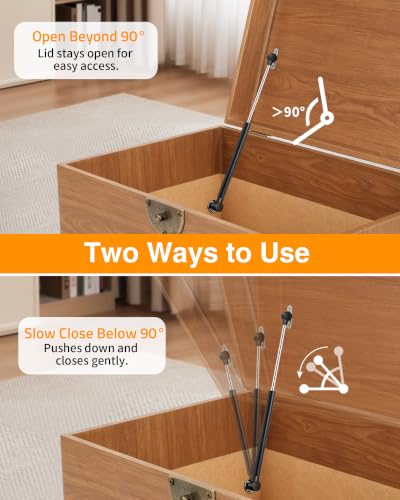 2 Pack Toy Box Hinges Soft Close 15 inch, 150N Gas Strut Slow Close Hinges - color: Black
