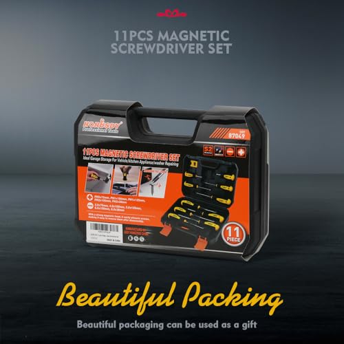 HORUSDY 11-piece Magnetic Screwdriver Set with Case, 5 Phillips & 5 Flat Head Tips with Magnetizer demagnetizer Precision Screwdriver Set - style: 11-piece Magnetic Screwdriver Set with Case
