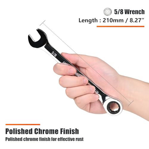 Egofine 5/8 inch Ratcheting Combination Wrench SAE, Industrial Grade Gear Spanner with 12-Point Design, 72-Tooth Ratchet, Chrome Vanadium Steel - size: 5/8"