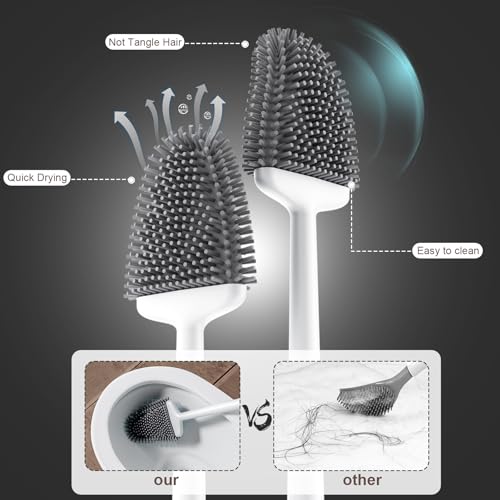 Sellemer Silicone Toilet Brush, Ventilation Slots Holder 1 Pack Pearl White - color: Pearl White-1pcs