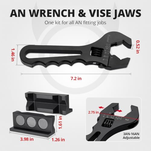 EVIL ENERGY AN Fittings Wrench 3AN-16AN with 4" Magnetic Vise Jaw Pad - color: Black