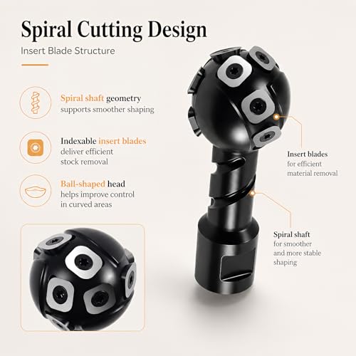 Sphere Rotary Alloy Burr Indexable Tungsten Carbide Spiral Carving Bit, Fits 5/8"-11 Thread Angle Grinder, 1.9" (48mm) Carbon Steel Ball Shape Chisel Angle Grinder Attachment - style: 1.9-Inch-Spherical