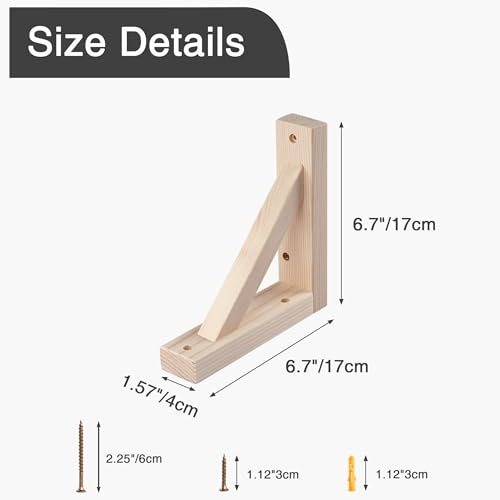 OVOV 4 Pack Wall Mount Wooden Shelf Brackets Triangle 7 Inch - color: Wood, size: 4pcs 7in