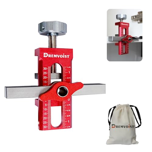 Cabinet Door Installation Jig 2-in-1, Mounting Tool with Adjustable Positioner,for Frameless Cabinets Only, Adjustable Aluminium Alloy Cabinet Hardware Jig,with 3 Drill Bits and Storage Bag