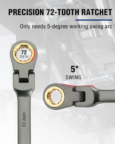 WORKPRO 11 mm Flex-Head Ratcheting Combination Wrench, Nickel Plating - size: 11 mm, style: Nickel Plating