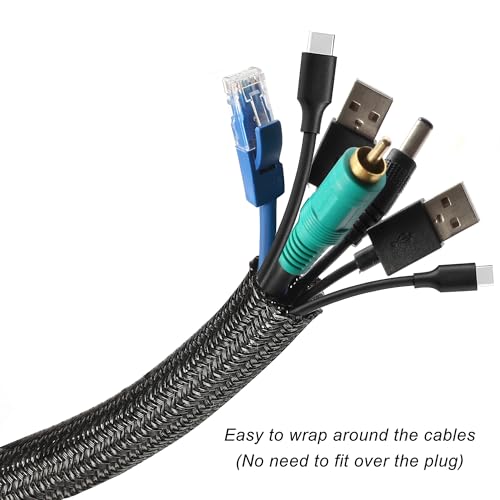 Cable Management Sleeve, Split Design, 10FT - 1.25 Inch, Black - color: Black, size: 1.25"-10ft