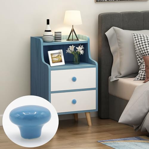 10-Pack Ceramic Cabinet Knobs Blue 32mm Round Drawer Pull - color: Blue
