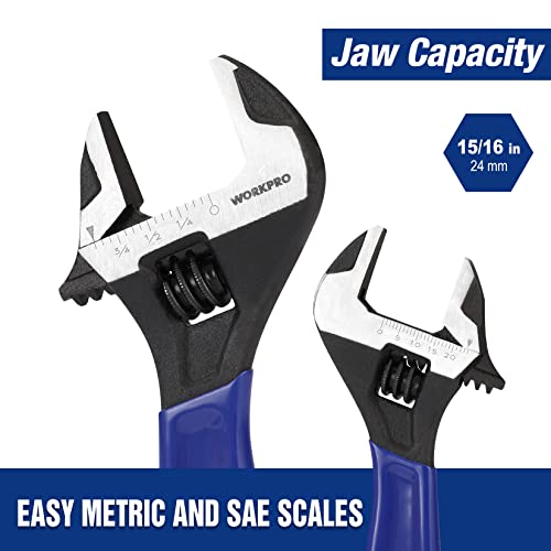 WORKPRO 6-Inch Compact Adjustable Wrench, Wide Jaw Cr-V steel Wrench - color: Blue, size: 6-Inch