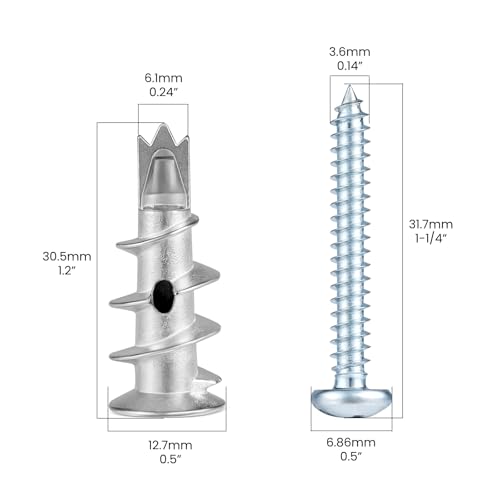 Metal Self Drilling Drywall Anchors,110PCs Hollow Zinc Sheetrock Anchors and Screws Kit, 55 Heavy Duty Wall Anchors and 55 Pan Head Screws,60LB Hanging