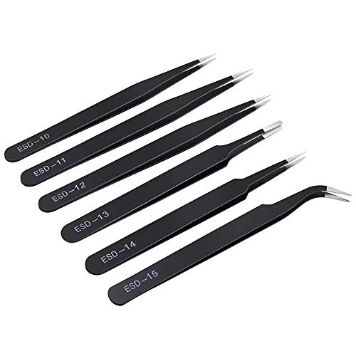 6PCS Precision Tweezers Set, Upgraded Anti-Static Stainless Steel Tweezers