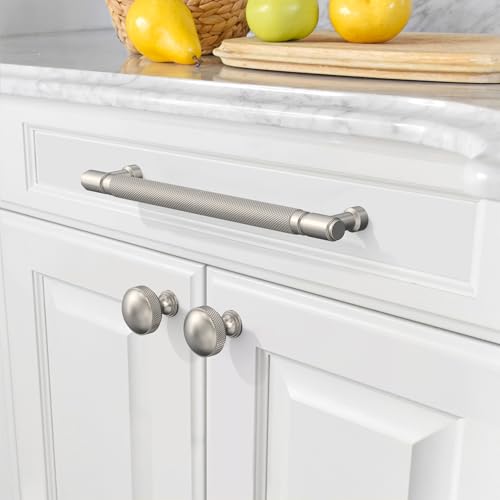 Amerdeco 10 Pack Brushed Satin Nickel knurled Cabinet Pulls 7.5" | Drawer Pulls Cabinet Hardware Kitchen Cabinet Handles for Bathroom ZH0072 - color: Brushed Satin Nickel, size: 7.5" hole center
