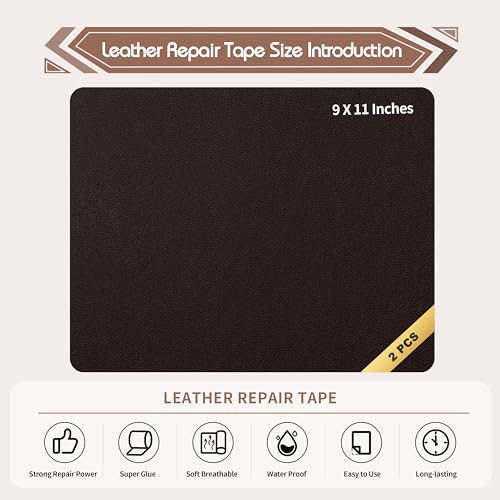 KING MOUNTAIN Leather Repair Patch,2 Packs 9 x 11 Inches self Adhesive Leather Repair Tape for Damaged Leather Furniture, Sofa Seating,Car Seats, Leather Goods（Fine Grained Dark Brown） - color: Fine Grained Dark Brown, size: 9" x 11"