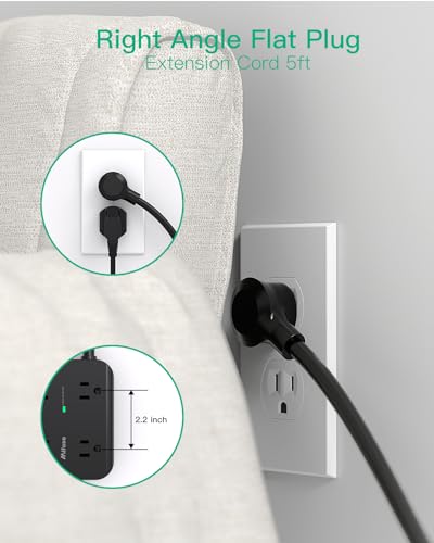 Power Strip Surge Protector, Flat Plug, Wall Mount - size: 5 FT