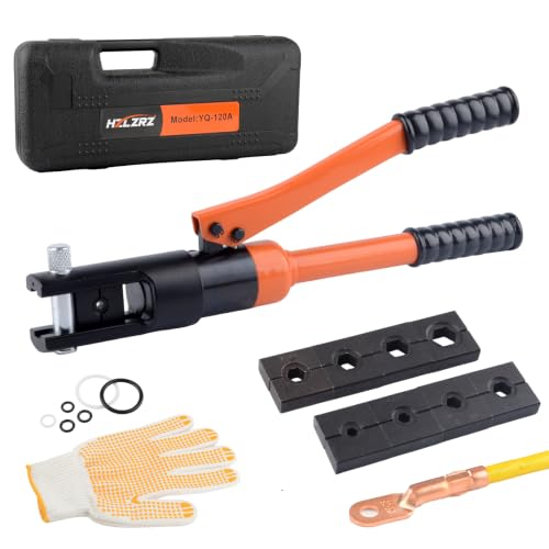 HZLZRZ Hydraulic Crimping Tool 12 Tons, Range 8AWG-4/0AWG(250MCM), Hydraulic Cable Lug Crimper with Standard US 9 Pairs of Dies for Wire Battery Cable Terminal Crimping Tool