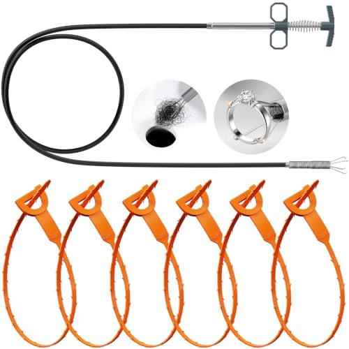 Drain Snake Clog Remover Set, 63" Metal & 20" Plastic Hair Snake