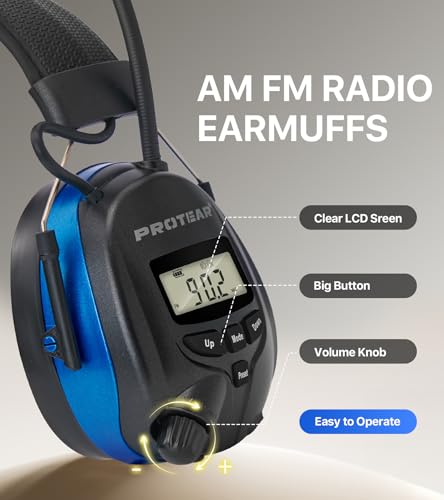 AM FM Radio Hearing Protection Earmuff, Bluetooth 5.4, 30SNR - color: Am/Fm+ Bluetooth-blue