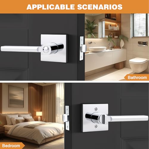 Probrico Interior Door Handles with Lock, Polished Chrome Privacy Levers for Bedroom Bathroom, Heavy Duty Square Reversible Lockset, 10 Pack - color: Polished Chrome