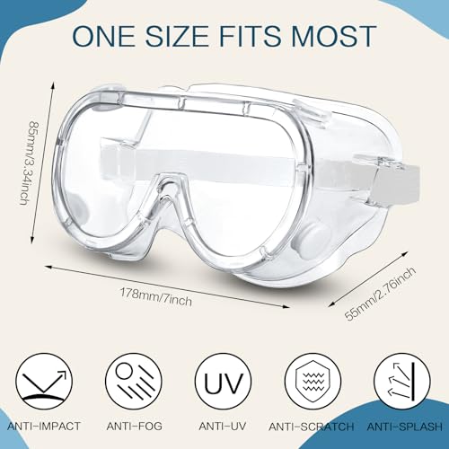 Macarrie 50 Pcs Anti-Fog Protective Safety Goggles Soft Lightweight Adjustable Splash for Nurse Medical Chemistry Worker - color: White
