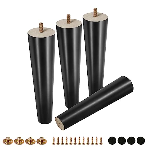 FoDau770 Rubber Wood Legs 10", Straight Taper, 5/16"-18 Thread, Black, 4pcs | Wood Couch legs - Mid Century Sofa Legs - Furniture legs Replacement for Cabinet Dresser Chair Ottoman - color: Black, size: 10 Inch - Straight (90°)