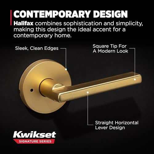 Kwikset Halifax Interior Round Privacy Door Handle with Lock, Door Lever for Bathroom and Bedroom, Satin Brass Reversible Keyless Push Button Lock Door Lever, 4 Pack - color: Satin Brass, size: 4 Pack