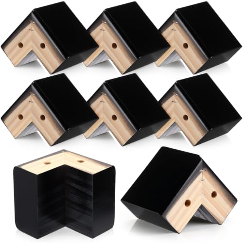 Geelin 4 Pack Wooden Furniture Risers 4 Inch High L‑Shaped Bed Risers with Metal Screws and Anti-Slip Pads Furniture Legs Couch Legs Replacement Sofa Feet for Coffee Table Bed Dresser (Black) - color: Black, size: 4 Inch