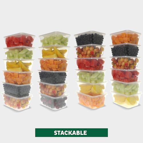Freshware Food Storage Containers [50 Set] 34 oz Plastic Deli Containers with Lids, Slime, Soup, Meal Prep Containers, BPA Free, Stackable, Leakproof, Microwave, Dishwasher and Freezer Safe - color: Clear, size: 34 oz - 50 Set