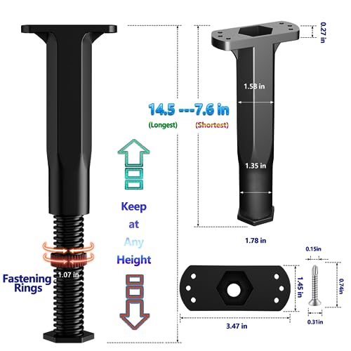 7.6-14.5in Bed Support Legs for Bed Frame Support,Slat Support 2PC - size: 2pcs (7.6-14.5 in Adjustable)