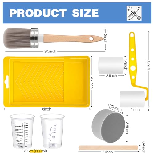 LemonRoad 18 Pieces Paint Brush and Roller Set, Painting Supplies for Cabinet Furniture, with Sponge, Tray Liner, Cup and Mixing Stick, Tools to Finish All in One Paint(2 Inch,Essential Sponge Set) - size: 2 Inch, style: Essential Sponge Set