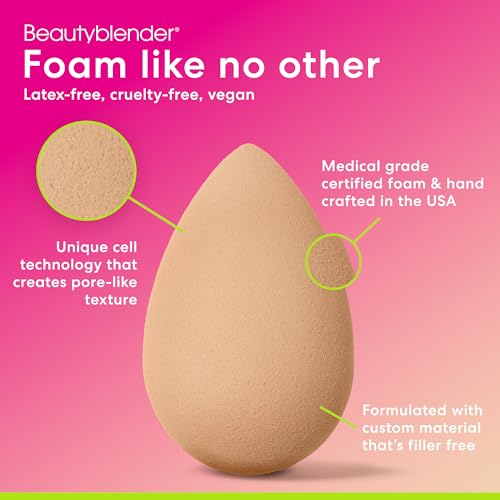 Beautyblender® Nude Beauty Blender Makeup Sponge, Super-Soft Foam Easily Blends Foundations, Powders & Creams, Made in USA, Reusable, Washable, Streak Free Application - color: Nude