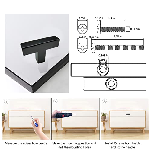 5 Pack Square Matte Black T Bar Cabinet Handles, Stainless Steel Single Hole Cabinet Knobs - size: Single Hole (0 inch Centers/0mm)