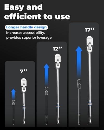 toolant 4Pcs Flex Head Ratchet Set, 1/4“&3/8"&1/2" Drive Gear Wrench Compact Head Ratchet Wrenches, 90-Tooth Gear, 180° Flex, 11 Positions, Longer Handle, 1.5X ASME Durability - size: 1/4" & 3/8" & 1/2" - 4-Piece Set, style: Flex-head Ratchet
