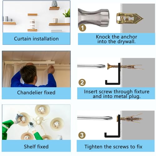 170Pcs Self Drilling Drywall Anchors and Screws Kit,160 Zinc Plated Steel Expansion Screws and 10 Hook Screws.Wall Anchors for Drywall, Wall,Mounting Mirror,Picture Frames