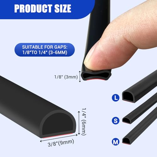 Weather Stripping Door Seal, 20Ft, Black (3/8" W × 1/4" T) - color: Black, size: S (3/8" W × 1/4" T)