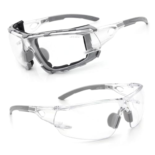 UKNOW Safety Glasses - Anti Fog Wraparound Lenses - Removable Foam Gasket - ANSI Z87.1 Protective Eyewear - Impact Resistant - color: Gray