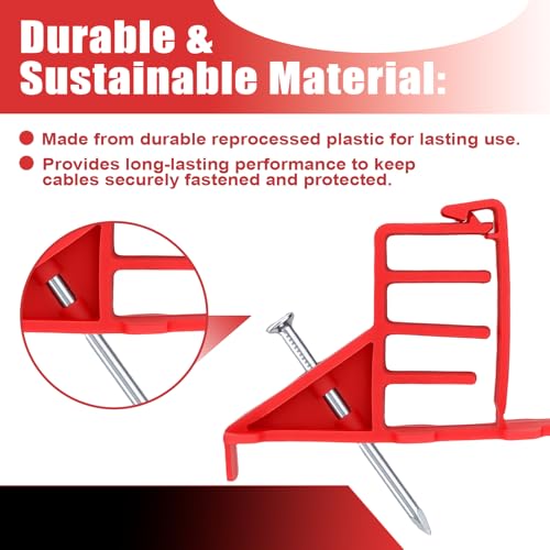 200 Pack Multi-Cable Staples with Steel Nails, Electrical Wire Stackers - color: Red